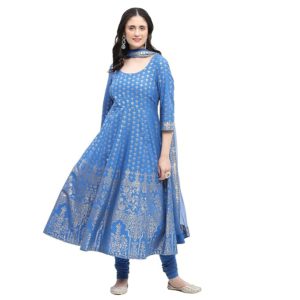Women Cotton Printed Anarkali Suit Set